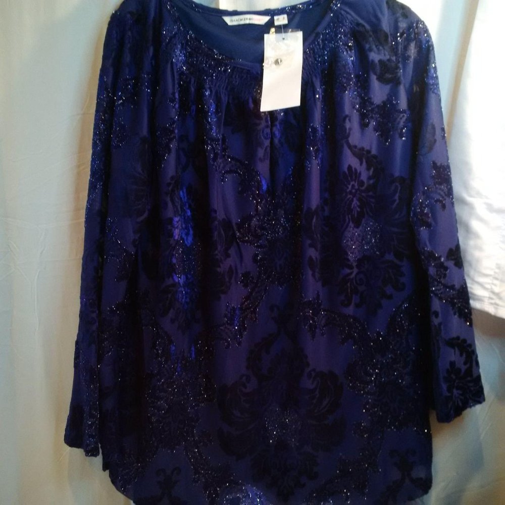 NWOT Isaac Mizrahi Live! Burnout Velvet Bell Navy Small